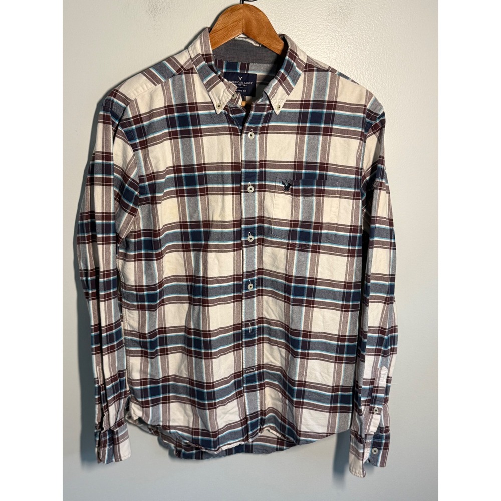 American Eagle Outfitters Mens Classic Fit Plaid Button Down Shirt Blue White M